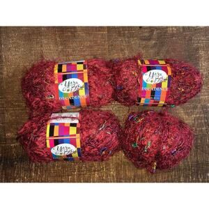 Yarn Bee Decadence Yarn Ruby Dream *Lot of 4 Skeins* Fun Fur Fancy Bulky Yarn